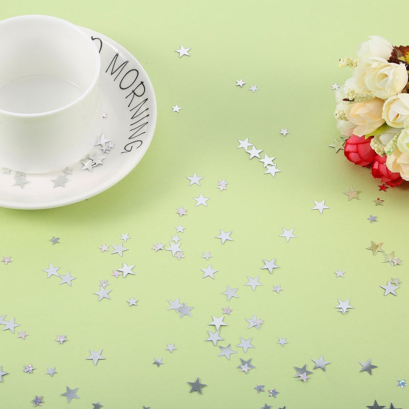 TecUnite Silver Metallic Star Confetti for Tables Silver and Glitter Star Table Confetti for Wedding Birthday Party Decoration, 60 Grams/ 2.1 Ounce - Image 5